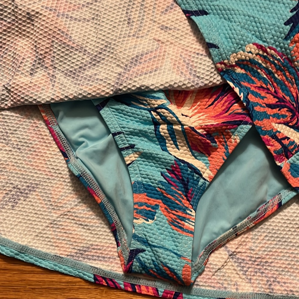 NWT Birdsong swim skirt- tropical tranquility- blue w/orange flowers - 2X & 3X - Picture 5 of 5